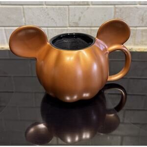 NEW Disney Parks Mickey Mouse Metallic Orange Pumpkin Mug